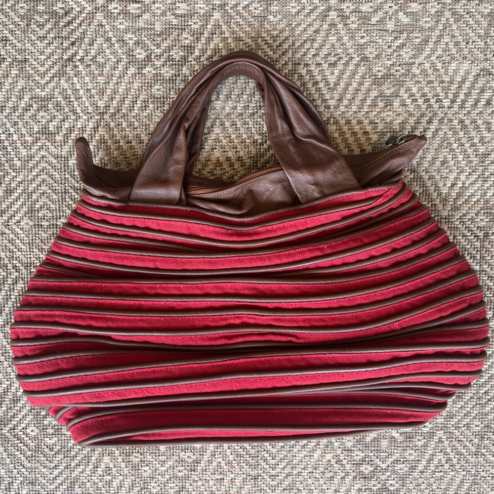 Majo Italian‎ Leather Artisan Tote Bag Brown Red Textured Satchel